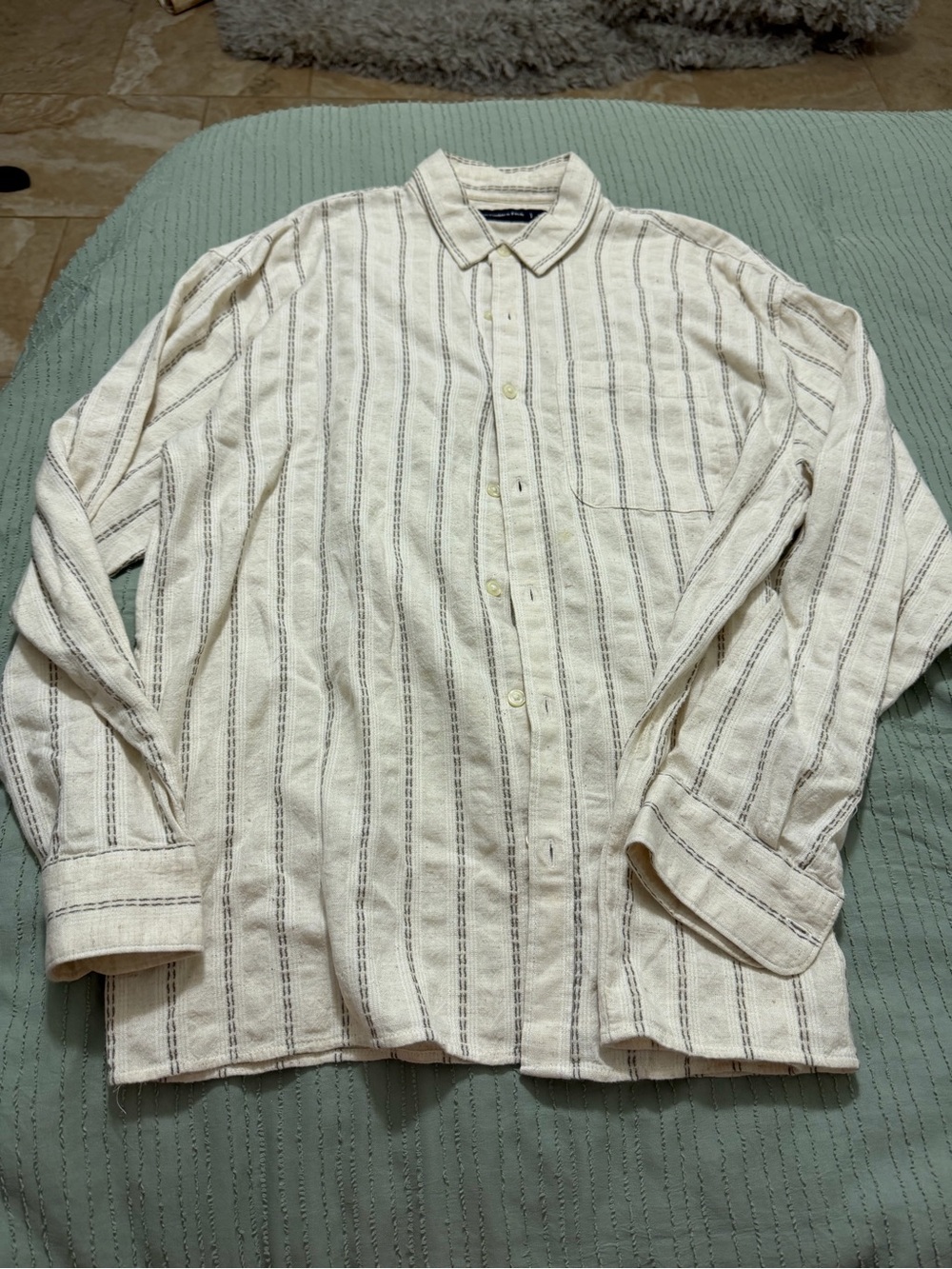 Abercrombie & Fitch Cream Button-Down with Charcoal Stripes